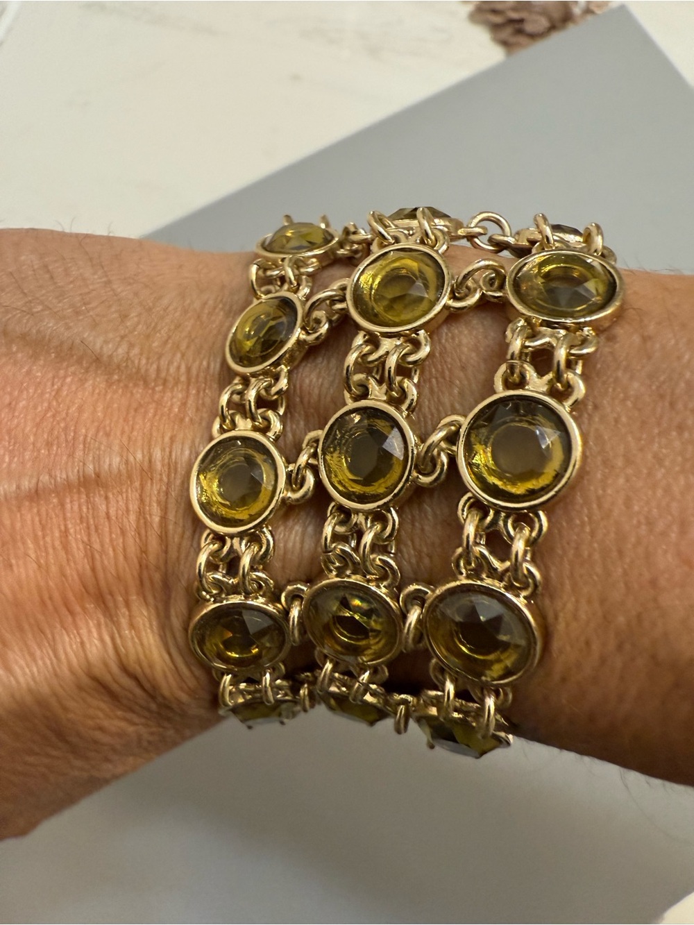 Banana Republic Gold-Tone Multi-Row Olive Green Stone bracelet